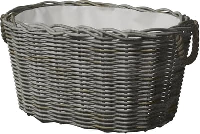 Brandhout Mand - Rieten Opberger - Haardhout Opslag - Met Touwgrepen - 60x40x28 cm - Grijs