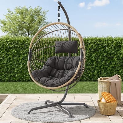 Hangstoel met standaard - Schommelstoel buiten - Buiten ontspannen - Inclusief luxe kussen - 97x68x120 cm - Grijs