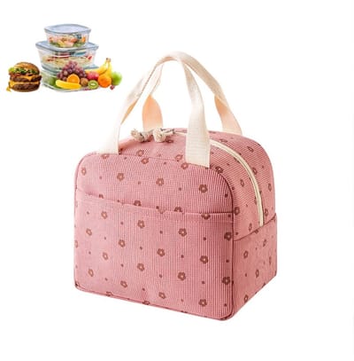 Unisex Lunchtas — Leuke, Herbruikbare Corduroy Lunchtas — Geïsoleerde Lunchbox met Grote Inhoud — Ideaal voor Werk — Maaltijdhouder — Thermotas — Waterdichte & Draagbare Handtas — Koeltas — 25,5 x 21 x 17 cm