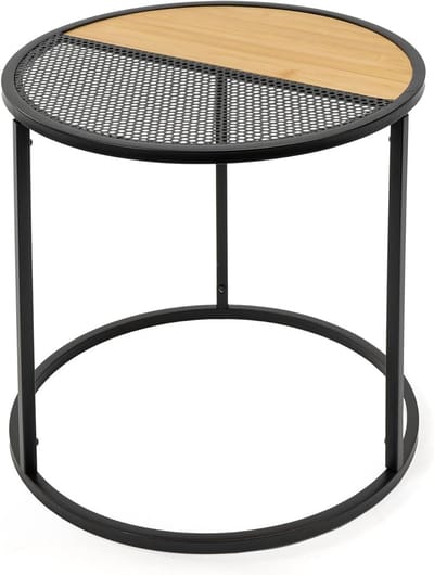 Ronde salontafel - Bijzettafel koffietafel - Woonkamer inrichten - Modern industrieel design - 40 x 41 cm - Zwart hout