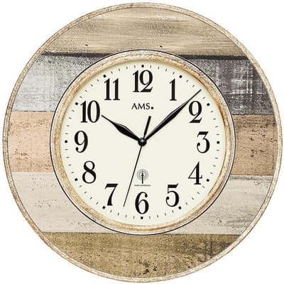 Ronde Radiogestuurde Wandklok in Vintage Houtlook - Landhuisstijl Decoratie