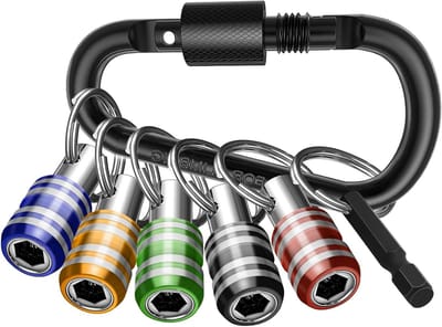 Set van 6 Stuks Sleutelhangers met Bit Houder, 1/4 Inch Hex Shank, Draagbare Schroevendraaier en Carabiner voor Snelle Verandering van Bits