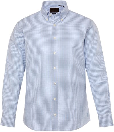 JP 1880 - Heren - Geruit overhemd lange mouwen seersucker buttondown-kraag - Lichtblauw - Maat XL