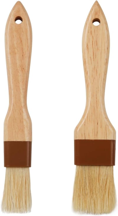 2 pk Bakborstel, natuurlijke haren, braadborstel voor koken en oliekwast voor koken, natuurlijke haren, kookborstel voor olie en saus, bakborstel met houten handvat voor boter, ei, beleg (2 maten)