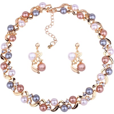 Elegante Strass Oorbellen Feest Ketting Oor Nep Set Dames Sieraden beige
