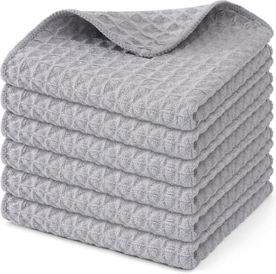 Microvezelreinigingsdoeken - Geweven keukendoeken - 30 x 30 cm - Ultra-absorberende, stevige vaatdoeken - Snel drogende vaatdoeken voor de keuken - 6-pack - Grijs
