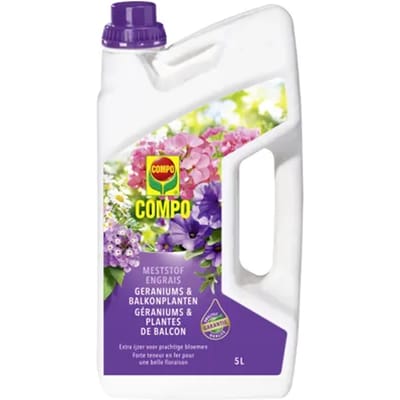 COMPO Vloeibare Meststof Geraniums & Balkonplanten - voor een prachtige, rijke bloei - bidon 5 L