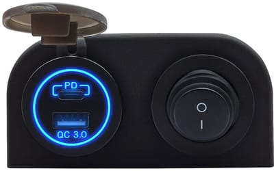 ProRide 12V USB/USB C Stopcontact 2 Poorten - Opbouw - QC3.0 - Tweevoudig opbouw - Blauw