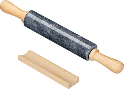 Intirilife Marmeren Deegroller met houder, in Zwart - 46.5 cm - Deegroller, bakroller, rolstok, gemaakt van natuurlijk marmer, voor eenvoudig uitrollen van deeg, gemakkelijk schoon te maken
