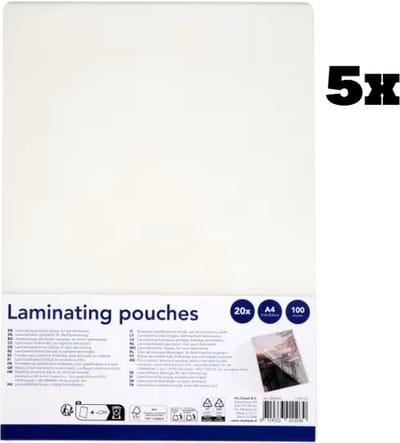 5x20 Lamineervellen - 100 vellen - A4 - 216x303mm - Transparant - 100 Micron