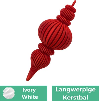 Langwerpige kerstbal – Decoratief object – Ivoor Wit - 1 stuks - 3d geprinte object – Winter woondecoratie – 12CM