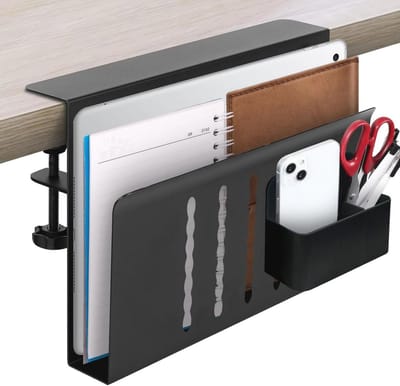 Bureau Zijopbergorganizer voor Laptop met Penhouder - Stalen Hangorganizer zonder Boren voor Thuis of Kantoor