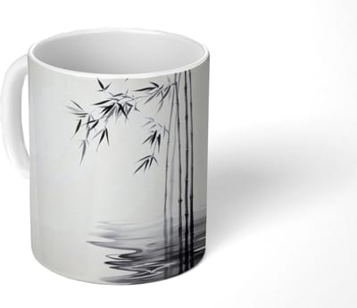 Mok - Koffiemok - Bamboestammen - Water - Minimalistisch - Wit - Mokken - 350 ML - Beker - Koffiemokken - Theemok