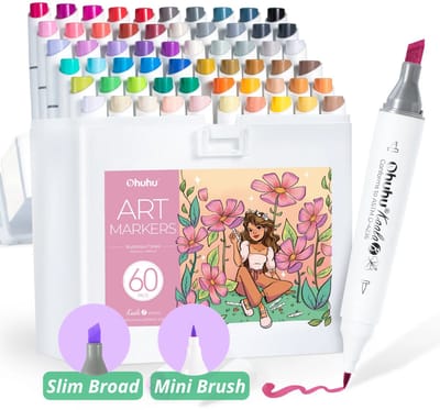 Ohuhu - Kaala B Slim Broad & Mini Brush - Alcohol based Art Markers - 60 Illustration Tones kleuren