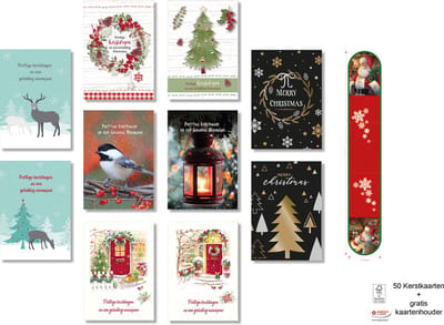 MGPcards - 50 Dubbele Kerstkaarten met envelop - Gratis kaartenhouder - "Traditioneel" - Voordelige Kerstkaarten - Formaat: 10 x 14 cm - FSC