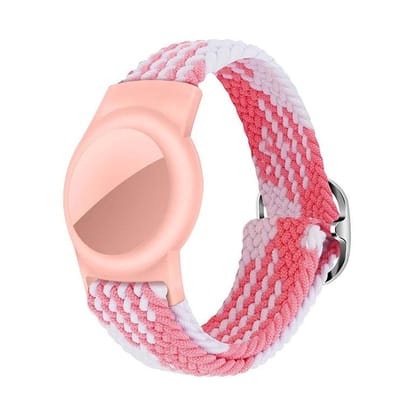 Consumerce® Nylon Loop Armband Geschikt voor AirTag met Klittenband Sluiting – Roze/Wit - Kind Polsband – Kids GPS Horloge – Peuter – Tracker – Ouderen – Kinderhorloge – Kinderen – Volgsysteem – Trackers Armbanden