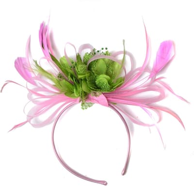 Roze Groene Fascinator Hoofdband Luxe Hoofddeksel voor Bruiloft Cocktailfeest of Ascot