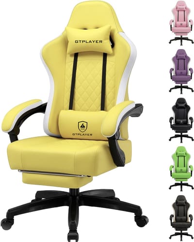GTPLAYER - Gaming Stoel - Kunstleer met Federsitz en Voetensteun 150kg - Geel