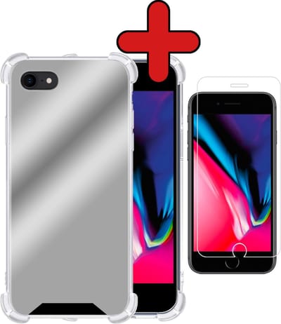 Hoesje - Met Screenprotector - Geschikt voor Apple iPhone 7 - Sterk & Shockproof - Back Cover - Siliconen Case - Telefoon Hoes - Shock Proof - Telefoonhoes - Zilver