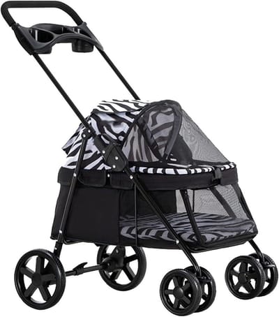 Huisdier Kinderwagen - Honden Buggy - Comfortabel Reizen - Inclusief Regenhoes - Tot 15kg - Zebra