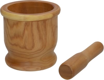 Gerimport Vijzel met stamper - hout - 15 x 14 cm - keuken - koken - fijnmalen