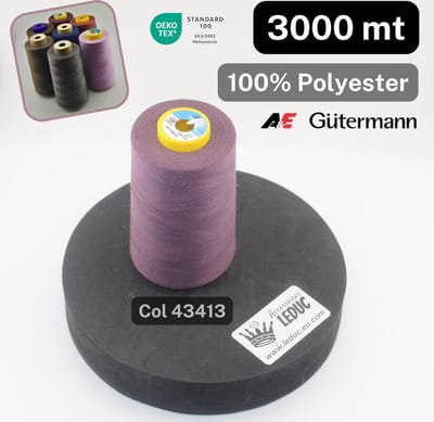 1 Bobijn A&E/GUTERMANN OVERLOCK GAREN van 3000 Meter, 100 % Polyester, Kleur 43413 PRUNE