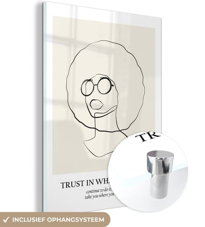 MuchoWow® Glasschilderij 30x40 cm - Schilderij acrylglas - Tekst - Vrouwen - Line art - Quotes - Foto op glas - Schilderijen