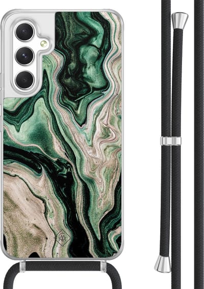 Casimoda® hoesje met koord - Geschikt voor Samsung A54 - Groen marmer / Marble - Afneembaar koord - TPU/acryl - Groen