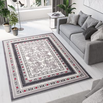 Tapiso Dream Vloerkleed Grijs Laagpolig Rood Woonkamer Tapijt Maat- 140x200