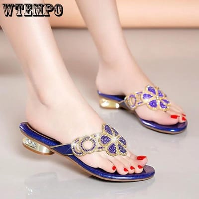 Damesslippers Zomer Platte bodem Lage hak Sexy Mode Outdoor Veelzijdige Strass lederen strandslippers Sandalen Rubber EVA-materiaal 41