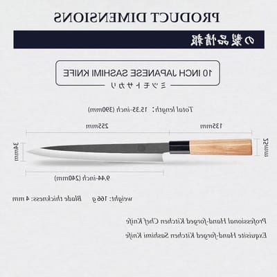 Professioneel 26cm Sashimi Mes, Yanagiba Tungsten Staal, Handgemaakt Japans Sushi Mes met Fraxinus Mandshurica Handvat en Cadeauverpakking voor Koks