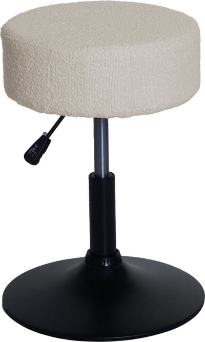 Kruk MCW-C22, kruk make-up kruk, in hoogte verstelbaar draaibaar Ø 37cm stof/textiel bouclé (450g/m²) ~ crème-wit