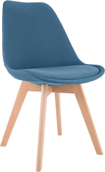 CLP Linares Eetkamerstoel - Design Keukenstoel - Scandinavisch Kuipstoel - Houten Poten Stof/blauw
