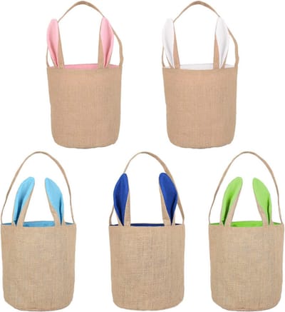 Paas Boodschappentassen - Jute Zakjes - Paas Vieren - Met Oortjes - 5 Stuks 22x20cm - Natuurlijk Jute