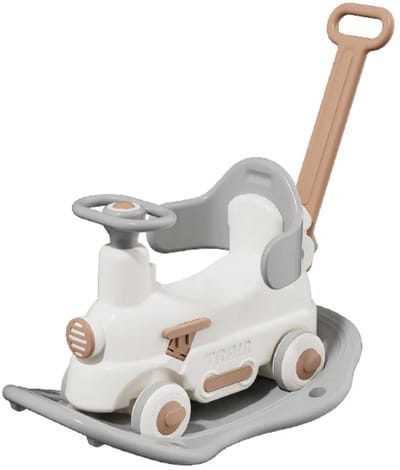 Mogi Products - 3-in-1 Schommeltrein & Loopauto - Kindervoertuig met Duwstang en Veiligheidsbeugel - Schommelpaard Baby & Peuter - Beige/Grijs