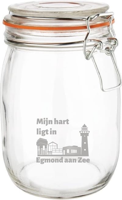 Gegraveerde Weckpot 1 ltr. Egmond aan Zee