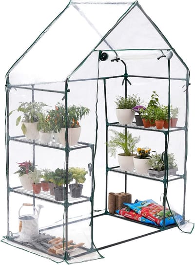 Famanu - 6-Lagen Tuinkas, Kweekkas, Broeikas voor Binnen en Buiten met 6 Planken, Duurzaam en Waterdicht Zeildoek, Touwen en Haringen – Stevig en Eenvoudig te Monteren – 195x143x73cm