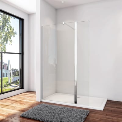 Inloopdouche-douchewand-walk in 8mm NANO EasyClean veiligheidsglas，40x200cm+40x200cm draaibaar hoekprofiel+F-vorm: 90 Stabilisatiestang,glanzend chroom profiel