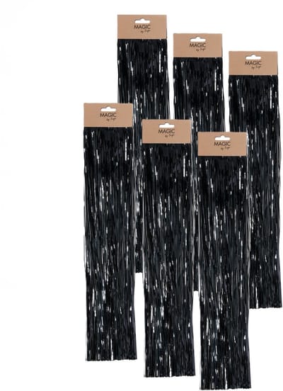 Inge christmas decor Engelenhaar - 6x - zwart - 50 cm - lametta haar - folie - tinsel - kerstversiering - kerstboomversiering