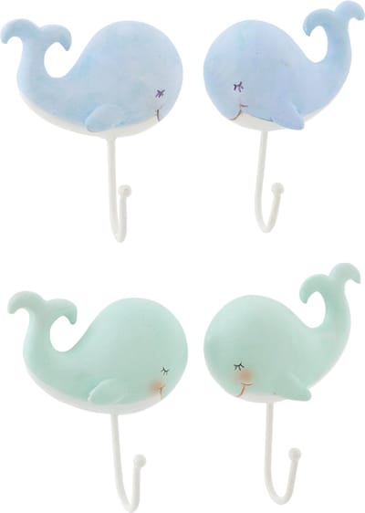 J-Line kapstok Walvis - polyresin - lichtgroen/lichtblauw - set van 4