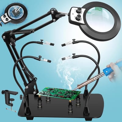 Helpende Handen Soldeerstation - Vergrootglas met Licht - Elektronische Reparatie - Traploos Dimbaar - 10x Vergroting - Zwart