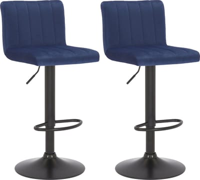 CLP Jamie Set van 2 Barkrukken - Met rugleuning - Verstelbaar - Fluweel - Velvet - blauw
