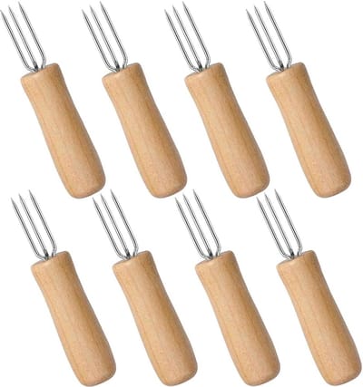Ynkkvre - Aardappel- & Maïsvorken Set van 8 – RVS met Antislip Houten Handgreep – Hittebestendig – Ideaal voor BBQ, Grill & Keuken