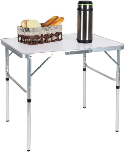 campingtafel hoogte verstelbaar - 70x75x55 cm - met handvat - inklapbaar - wit