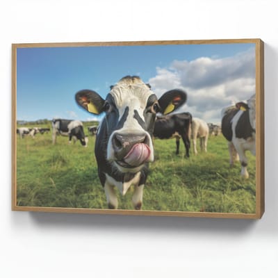 Wandlamp 90x60 cm - Oplaadbaar - Koe - Tong - Weide - Wandlampen binnen woonkamer - Slaapkamer lamp - Decoratieve nachtlamp - Vloerlamp draadloos
