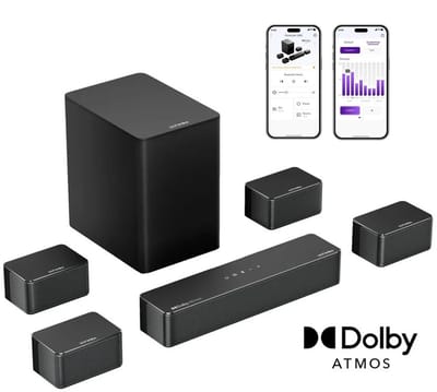 ULTIMEA Poseidon D80 Boom Dolby Atmos Soundbar 7.1 met 6.5" Draadloze Subwoofer, 500W Surround Sound voor TV - Zwart