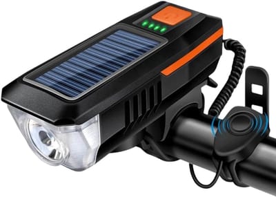 Solar & USB Fietslamp Set - 2000mAh Batterij - 200m Bereik + 120dB Hoorn - 5 Geluidsstanden - Waterdicht IPX5 - Voor E-Bike/MTB