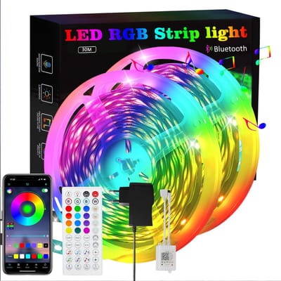 Glitzerlife - Smart RGB LED Strip - 30m - Muziek Sync - Bluetooth & Afstandsbediening - Zelfklevend - Meerkleurig - TV Achtergrondverlichting Gaming Kamer