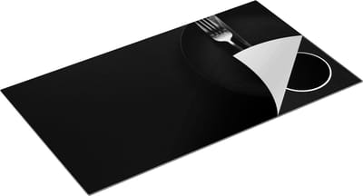 Chefcare Inductie Beschermer Gouden Bestek op een Zwarte Achtergrond - Zwart Wit - 95x50 cm - Afdekplaat Inductie - Kookplaat Beschermer - Inductie Mat