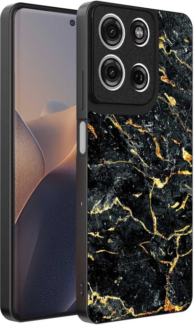 Geschikt voor Motorola Edge 60 Pro Telefoonhoesje met Zwart Goud Marmer Opdruk - TPU Backcover Case Black Gold Marble Design - Zwart Goud - Smartphonica geschikt voor Motorola Edge 60 Pro